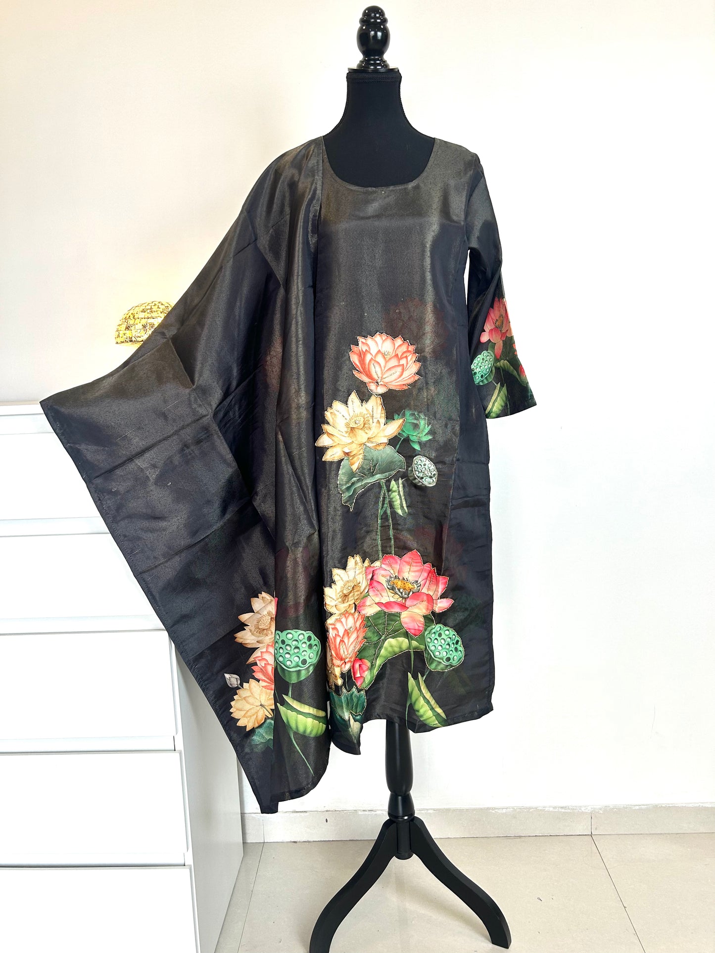 Black digital print kurta set