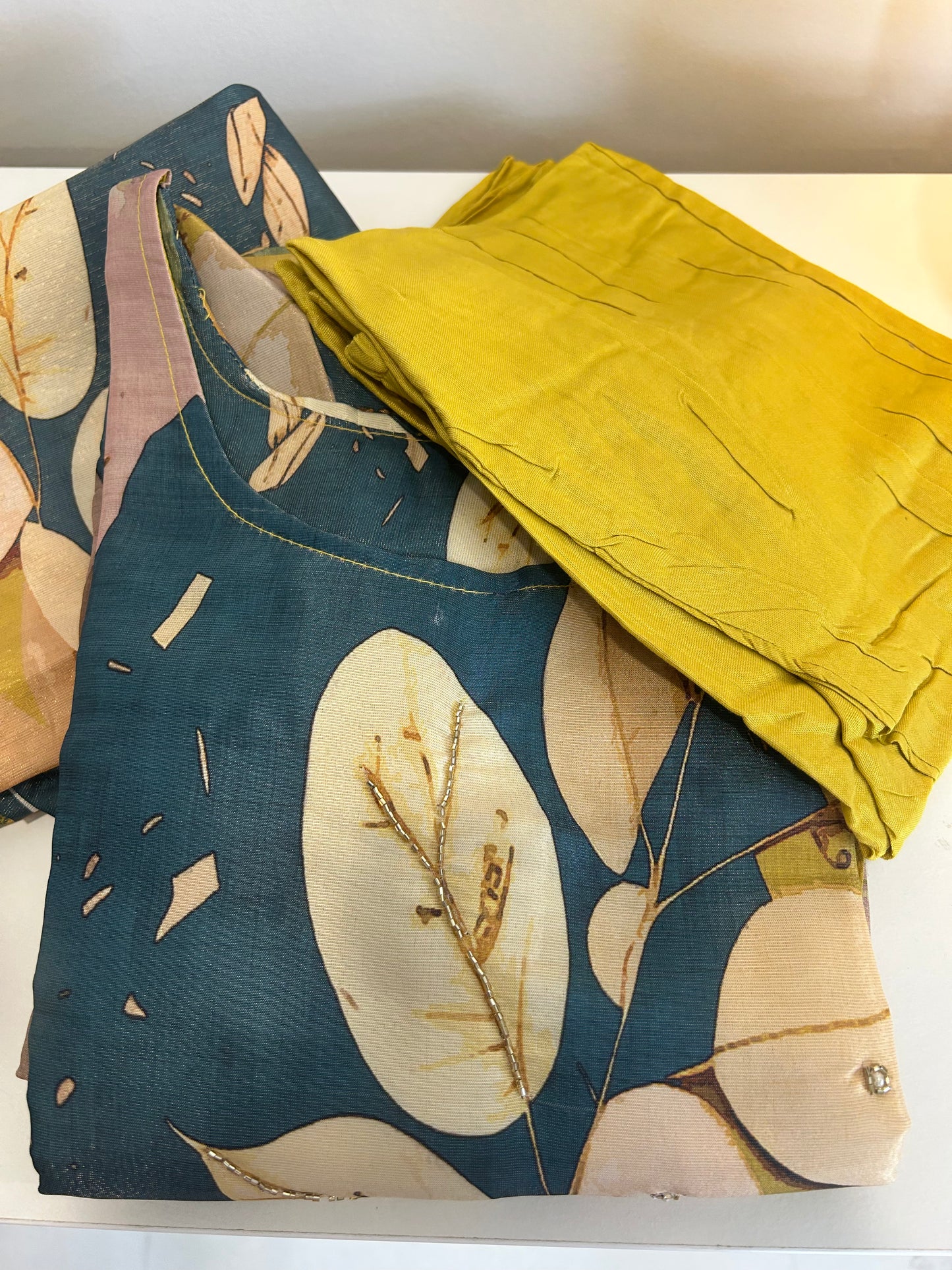 Green and yellow kurta set