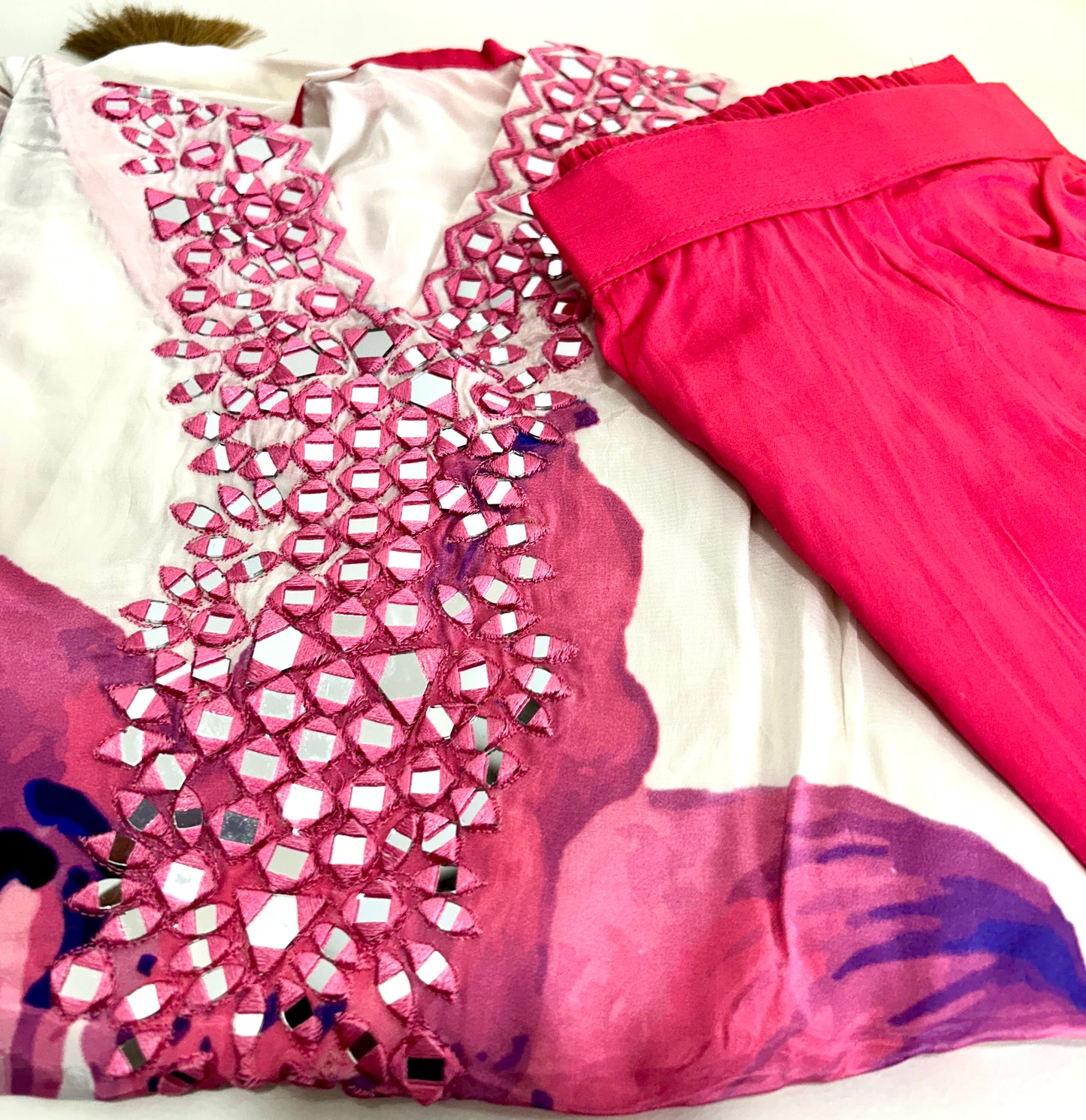 White and Pink Kaftan set