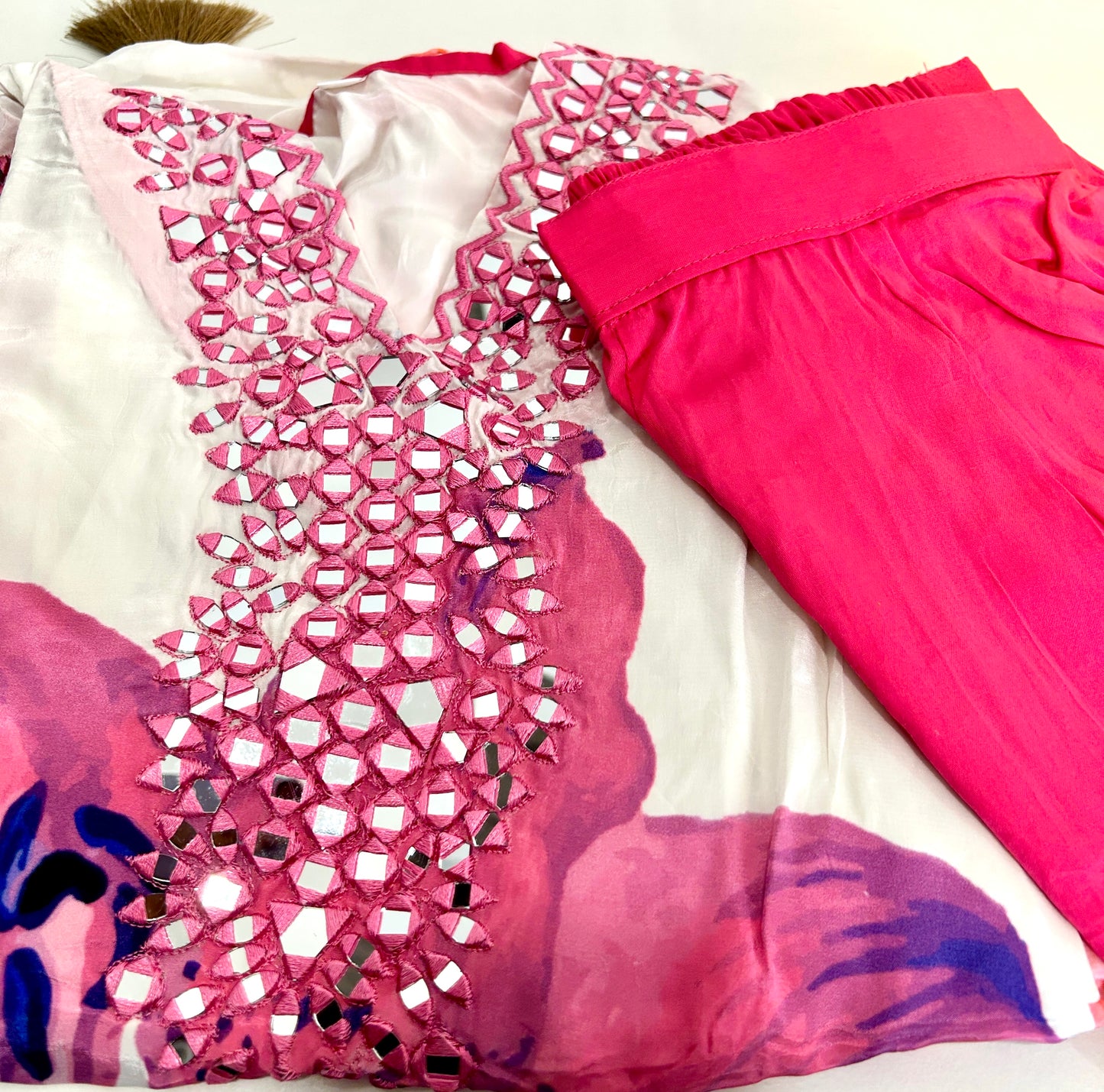 White and Pink Kaftan set