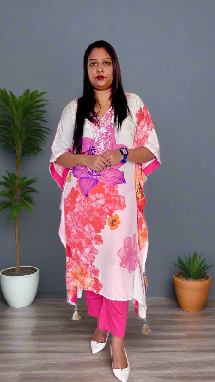White and Pink Kaftan set