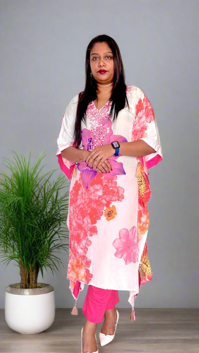 White and Pink Kaftan set