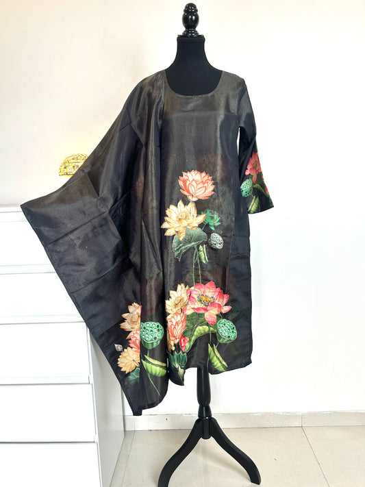 Black digital print kurta set