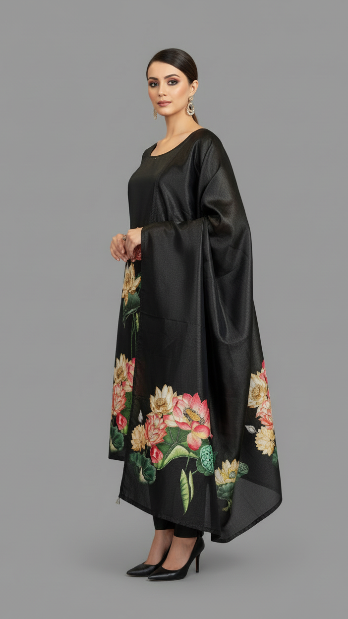 Black digital print kurta set