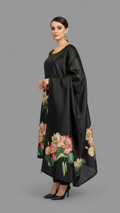 Black digital print kurta set