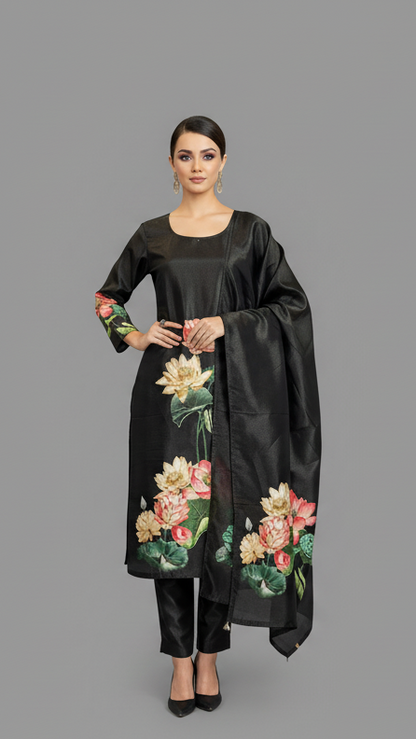 Black digital print kurta set