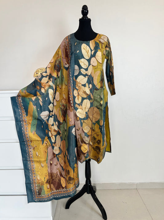 Green and yellow kurta set