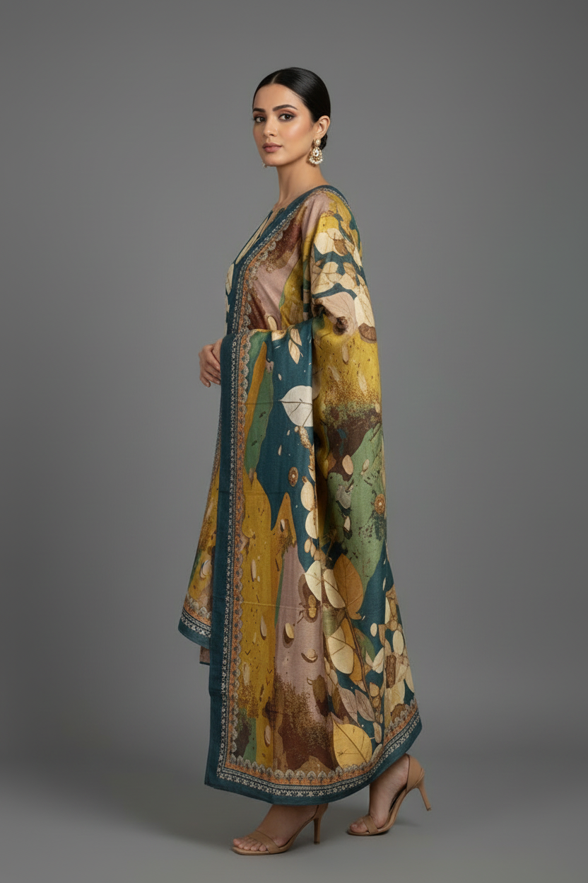 Green and yellow kurta set