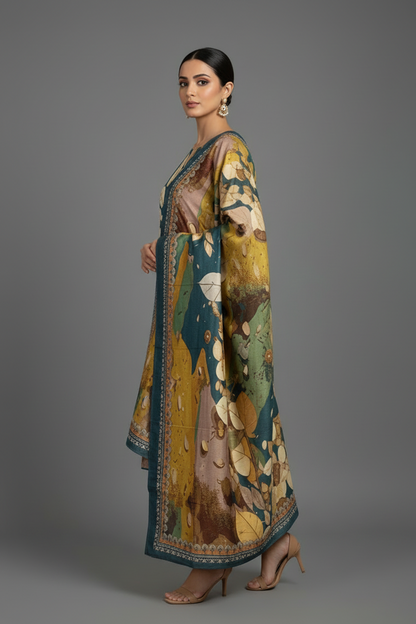 Green and yellow kurta set