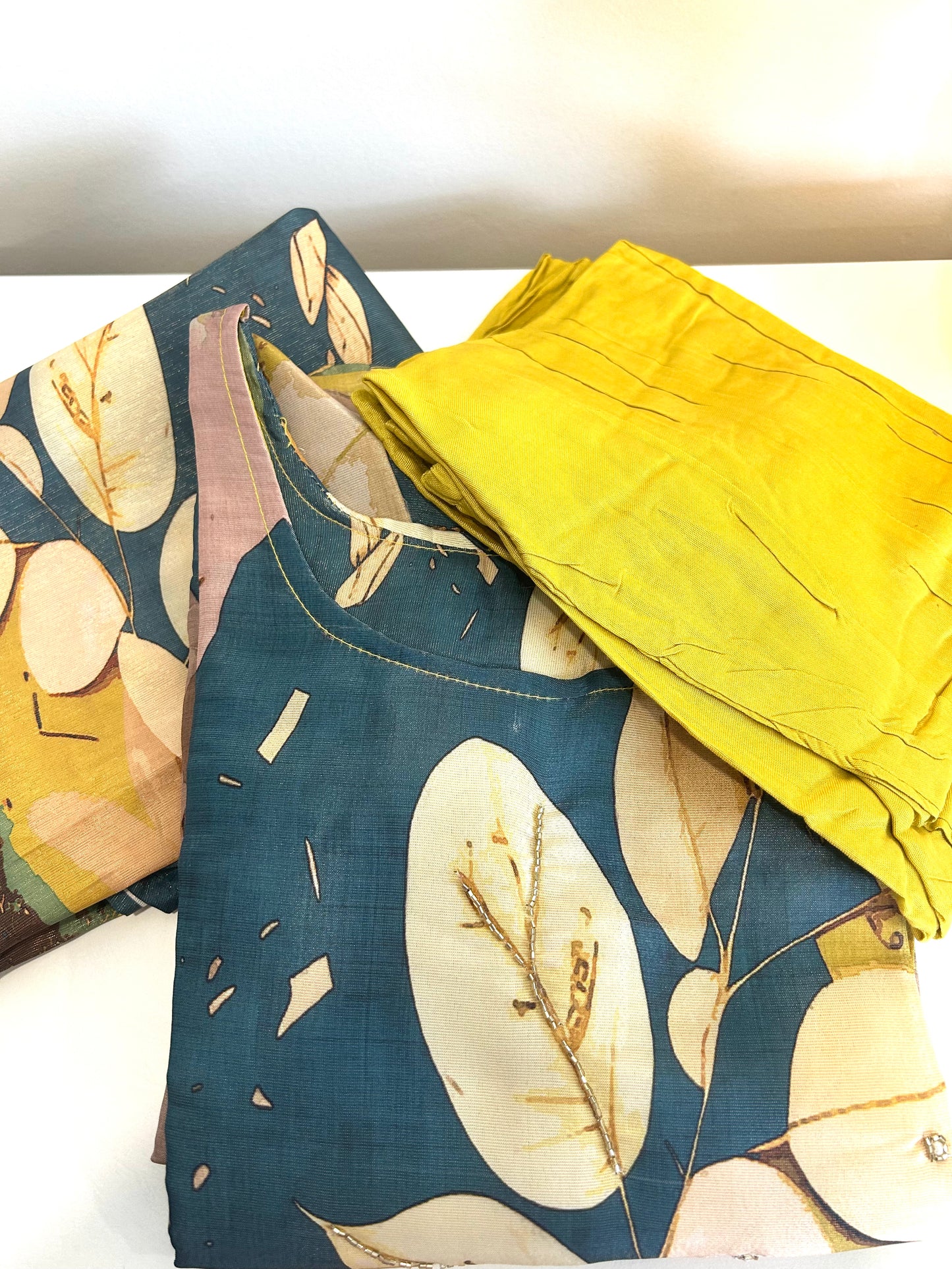 Green and yellow kurta set