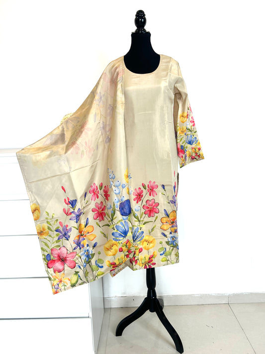 Beige Digital Print Kurta Set
