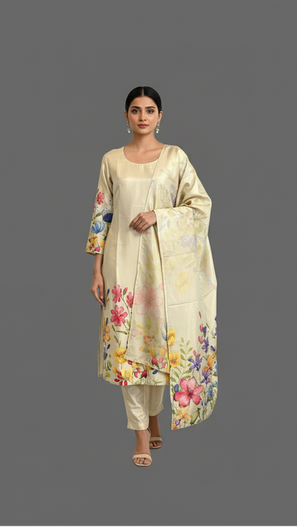 Beige Digital Print Kurta Set