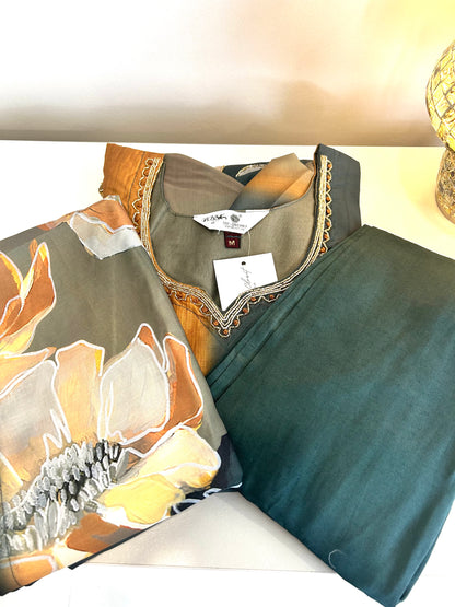 Green and Mustard Digital Print Kurta set
