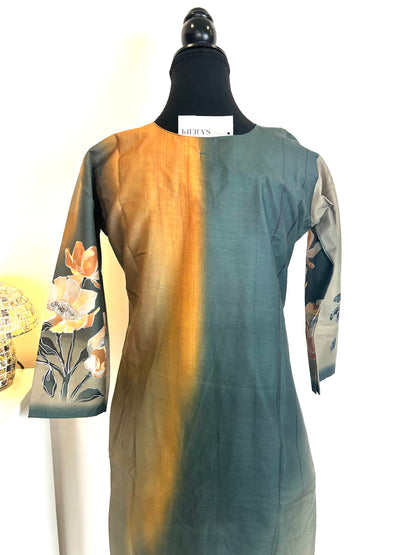 Green and Mustard Digital Print Kurta set