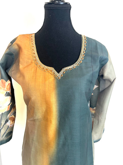 Green and Mustard Digital Print Kurta set