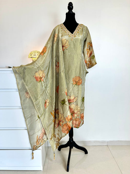 Light green digital print kurta set