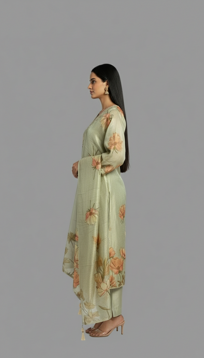 Light green digital print kurta set