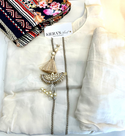 White Kurta With Printed Dupatta