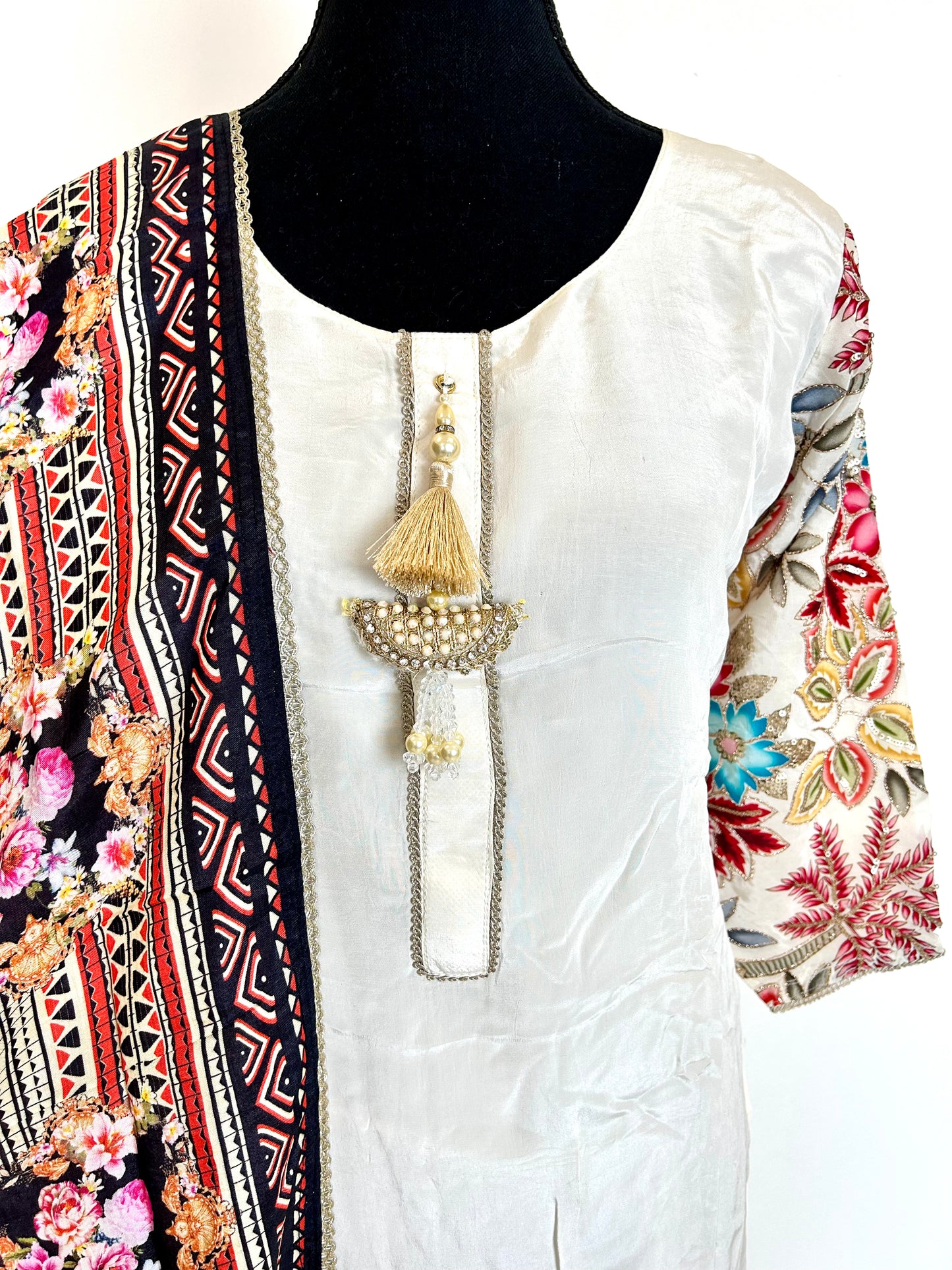 White Kurta With Printed Dupatta