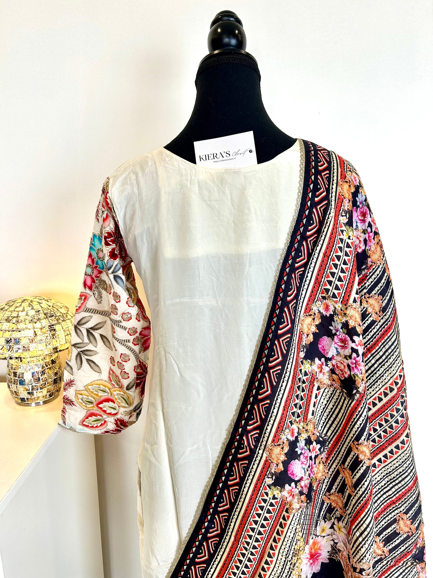 White Kurta With Printed Dupatta