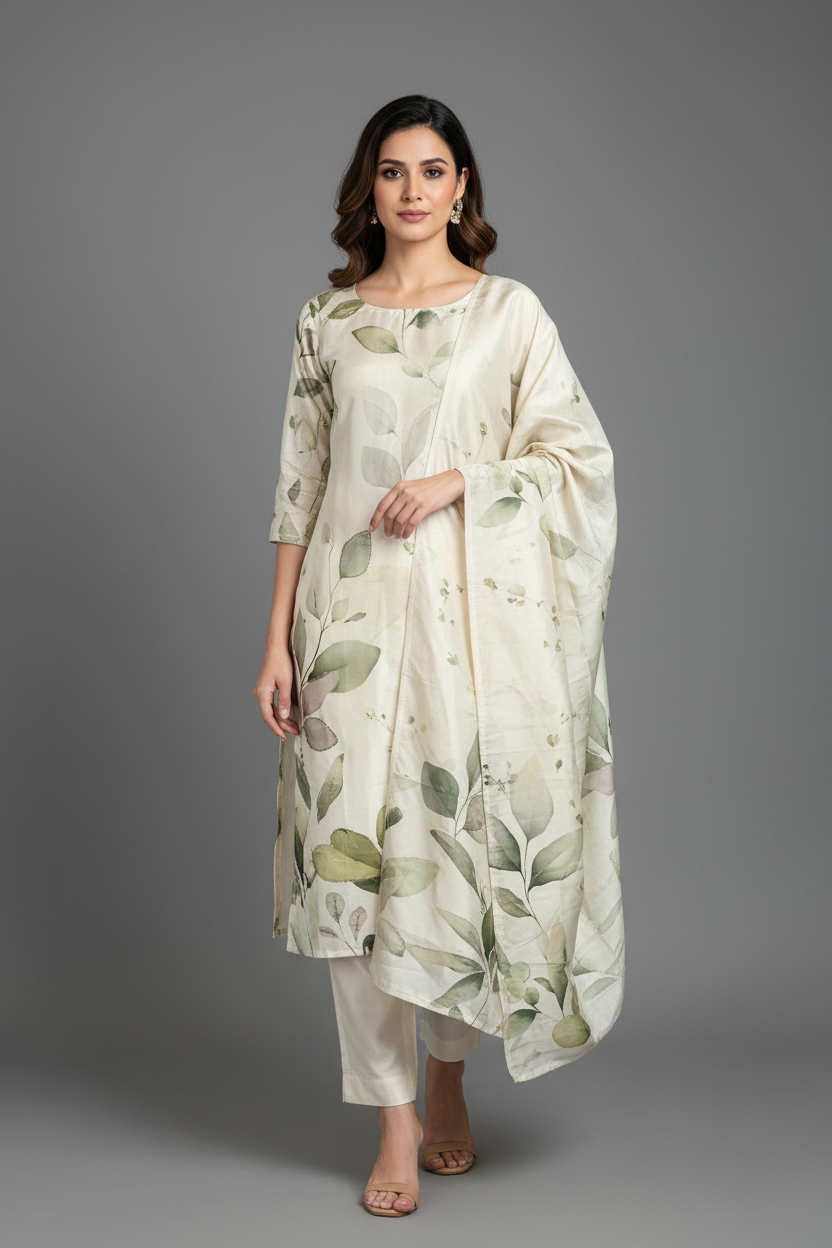 Off White Digital Print Kurta Set