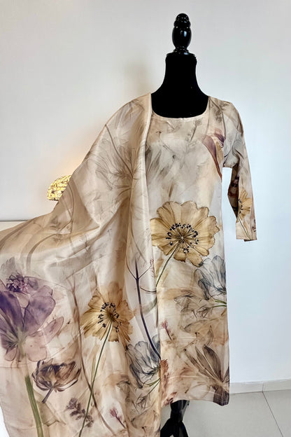 Beige Digital Print Kurta set