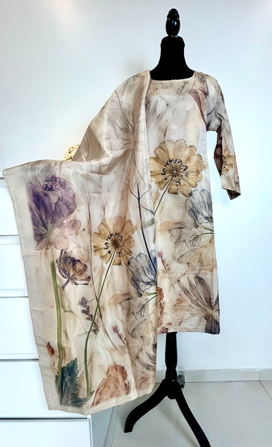 Beige Digital Print Kurta set