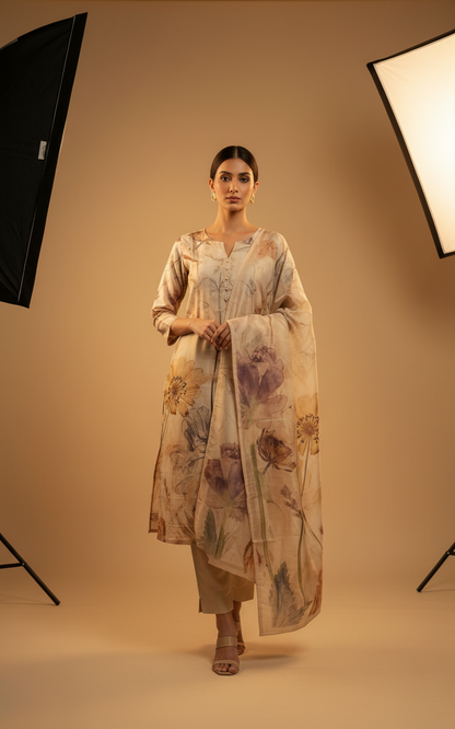 Beige Digital Print Kurta set