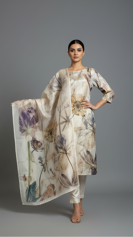 Beige Digital Print Kurta set