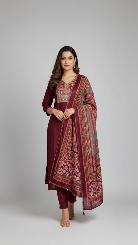Maroon Kurta Set