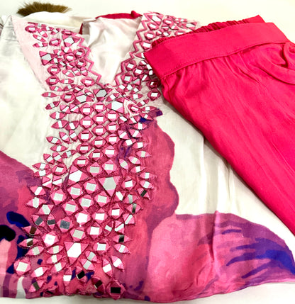 White and Pink Kaftan set