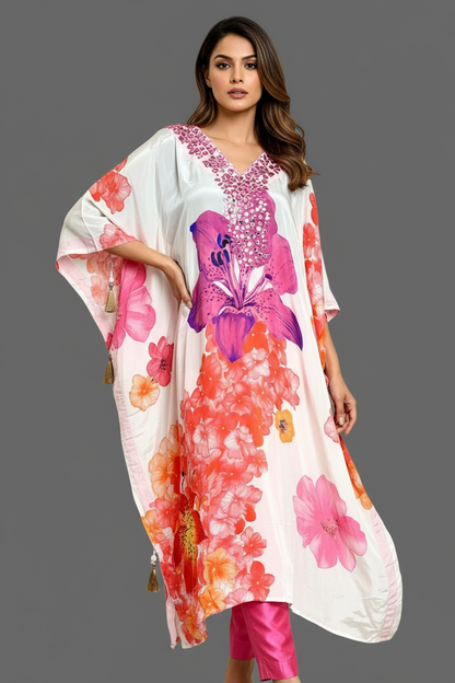 White and Pink Kaftan set