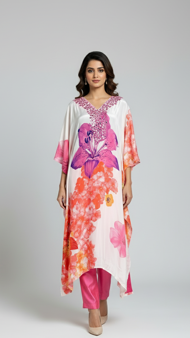 White and Pink Kaftan set
