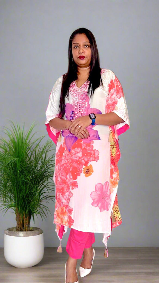 White and Pink Kaftan set